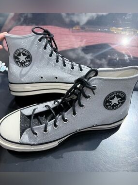 Converse Silver Glitter High Top Sneakers with Black Accents